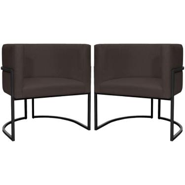 Imagem de Kit 2 Poltronas Luna Suede Cores Base De Ferro Preta - Marrom, Suede