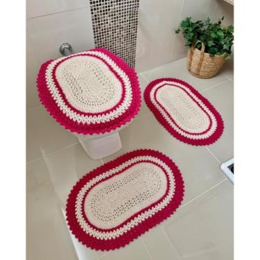 Imagem de Jogo De Banheiro Em Crochê 3 Peças Vezinho Artesanal (Pink)