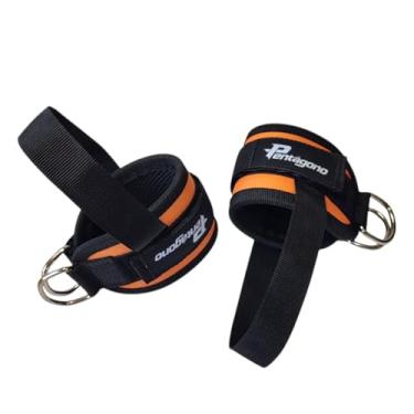 Imagem de Tornozeleira Crossover com Alça para os Pés Pentágono, Dupla Fivela 40mm, Reforçada e Grossa, para Treino de Glúteo, Perna e Coxa, Uso em Polia e Aparelhos de Academia (Laranja)