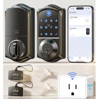 Imagem de Veise Fechadura de porta de entrada sem chave Wi-Fi com impressão digital, controle remoto de aplicativo, travas inteligentes para porta da frente, fechadura de teclado eletrônico, trava automática,