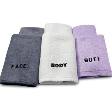 Imagem de Crafty Cloth Inc Conjunto De 6 Toalhas Rosto Cloth, Para Rosto, Corpo E Bumbum, 3 Texturas Distintas, Ultramacias, Esfoliantes Rígidas Lenços Higiene Áreas Sensíveis, 30X30 Cm, Roxo