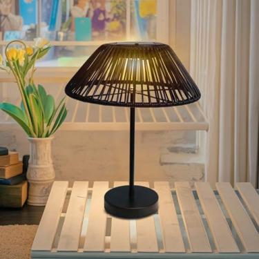 Imagem de Candeeiro de mesa solar ao ar livre Candeeiros de mesa solares de vime à prova d'água lâmpadas de LED para pátio, jardim, quintal, quarto, sala de estar, mesa externa