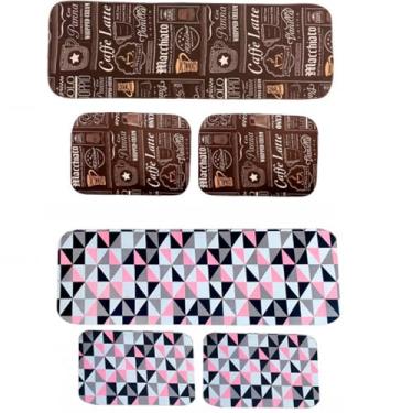 Imagem de Tapete de Cozinha Kit com 2 Jogos com 3 Peças cada Antiderrapante Emborrachado Resistente Toque Macio