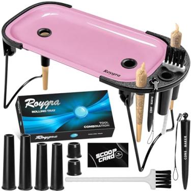 Imagem de roygra Conjunto de bandeja dobrável com carregador de cone, rolo de enchimento de cone - máquina de enrolar de metal, para tamanho king, cones de 70 mm ou 1 1/4, acessórios para fumar, 23 x 10 cm