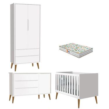 Imagem de Quarto De Bebê 2 Portas Theo Branco Pés Amadeirados Com Colchão Gazin - Reller