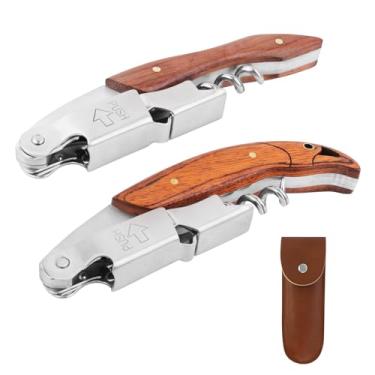 Imagem de Shapenwin Pacote com 2 abridores de vinho saca-rolhas - Aço inoxidável profissional com alça de jacarandá, cortador de alumínio e abridor de garrafas - Chave de vinho manual para bartenders, garçons e