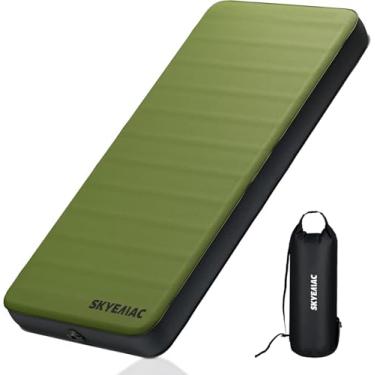 Imagem de SKYEMAC Almofada de dormir autoinflável de 10 cm de espessura com espuma viscoelástica 13R, colchão de acampamento de 198 x 73 cm com saco de bomba, cama dobrável portátil, tapete inflável para área