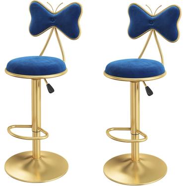 Imagem de 2 Pcs Bar Stools Lift Swivel Island Stools, Cozinha Balcão Cadeira De Jantar Em Casa Com Encosto De Veludo, Pernas De Metal E Apoio Para Os Pés, Altura Ajustável 60-80cm, Blue