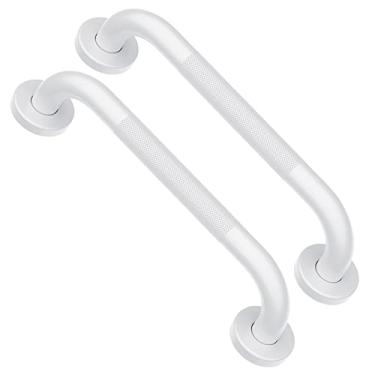 Imagem de Pacote com 2 barras de apoio brancas esfregadas a óleo de 30,5 cm com aderência serrilhada antiderrapante, suporte de parede de aço inoxidável iMomwee corrimão de equilíbrio de segurança para