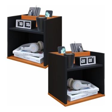 Imagem de Kit 2 Mesa De Cabeceira Off White Criado Suspenso Parta Quarto Nicho Para Celular (Preto/Cinamomo)