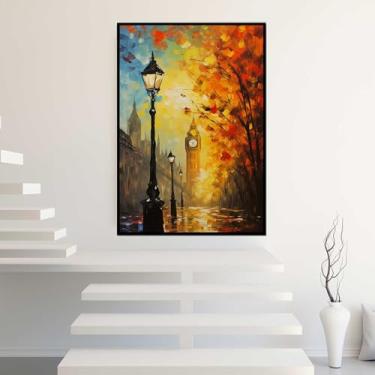 Imagem de Quadro com Moldura Abstrato Pintura Colorido Big Ben Decorativo Grande Sala Quarto Hall