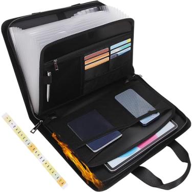 Imagem de Organizador de arquivos sanfonado à prova de fogo com alça, organizador de pasta de arquivos expansível, 13 bolsos importantes organizador de documentos com etiquetas e zíper, organizador de arquivos
