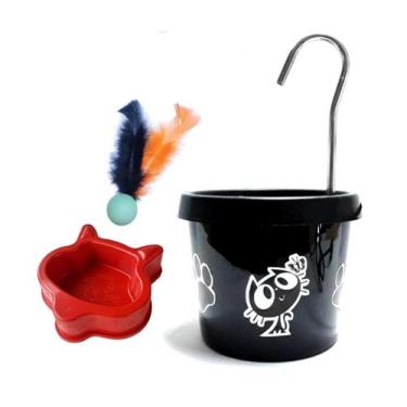 Imagem de Bebedouro Preto Para Gato - Fonte + Comedouro - DM SOLUÇÕES