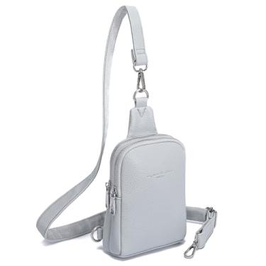 Imagem de INICAT Pequenas bolsas transversais femininas de couro vegano para celular pochete para mulheres e homens, Cinza claro, Small