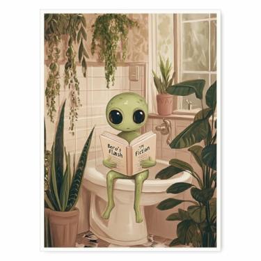 Imagem de Alien on Toilet Wall Art Funny Bathroom Poster Reading Alien Pooping Artwork for Restroom Decor Whimsical Extraterrestrial Toilet Humor Print for Home - 28 x 35 cm, pronto para pendurar (sem moldura)
