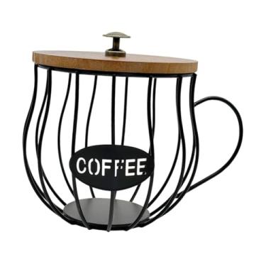 Imagem de WeiLaiKeQi Suporte para cápsulas de café, recipiente de arame de metal, organizador em formato de xícara de grande capacidade, cesta de armazenamento para balcão, Preto