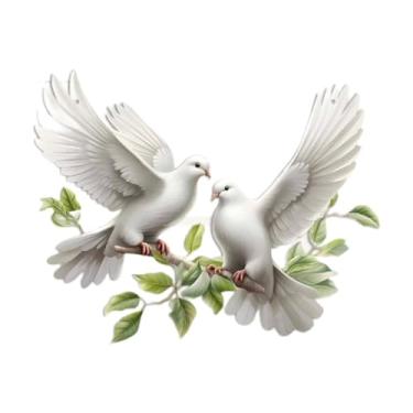 Imagem de MotiveTech Decoração de parede de metal com pomba branca, ornamento minimalista de escultura de pássaro pendurado para sala de estar