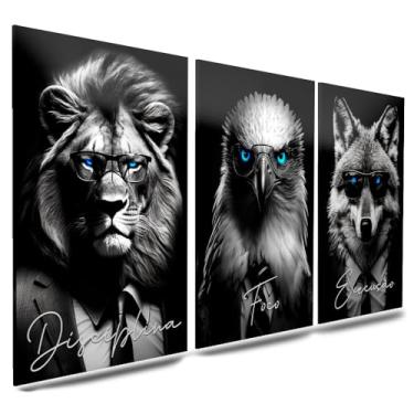 Imagem de Kit 3 Quadro Decorativo Sala Quarto Leão Águia Lobo Motivacional Disciplina Foco Execução (13)