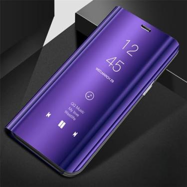 Imagem de Capa flip espelhada para Samsung Galaxy M31 M21 M30 M52 M32 A53 A52 A72 A42 A32 A22 A71 A51 A31 A21S Capa de couro Clear View, roxo e azul, para Galaxy A71