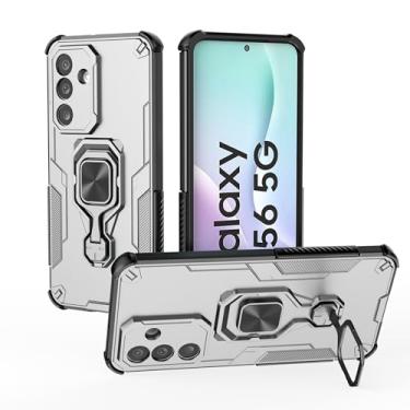 Imagem de Capa compatível com Samsung Galaxy M56 5G, suporte giratório embutido, capa de telefone de proteção resistente cinza