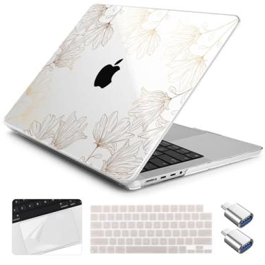 Imagem de Yebiseven Capa para MacBook Pro M4 de 14 polegadas 2025 2024 2023 2021 modelo A3112/A3401/A3185/A2918/A2992/A2779/A2442 M3 M2 M1, capa rígida com capa de teclado + filme trackpad + adaptador OTG