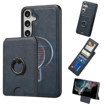 Imagem de JIAONASHIJIA Compatível com capa para Samsung Galaxy A56 - carteira magnética de couro - bloqueio de RFID-2 em 1 suporte de cartão de crédito destacável - capa à prova de choque - janela de