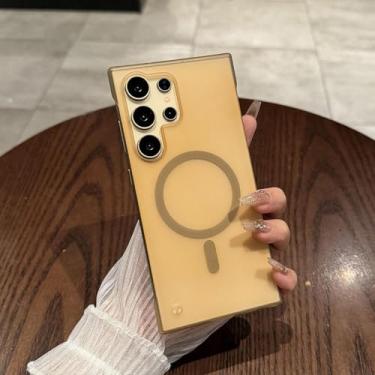 Imagem de MVVKKY para Samsung S24 Plus Ultra Fino Broderless Case Radiação de Calor Fino Fosco PC Capa Magnética (para Samsung S24 Plus/Dourado)