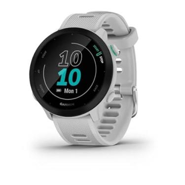 Imagem de Relógio Forerunner 55, número 0100256210, smartwatch de corrida GPS com exercícios diários sugeridos, até 2 semanas de vida útil da bateria, tamanho 42mm, cor branco white
