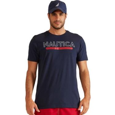 Imagem de Camiseta Nautica Masculina Silk Logo Underline Azul Marinho, S/P
