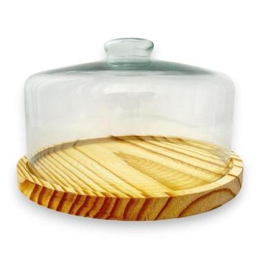 Imagem de Boleira Rústica Madeira Tampa Vidro Minimalista Doces 27cm - Luggari