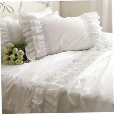 Imagem de Fronha, fronha com babados, fronha de algodão bordado de 48 x 73 cm com renda e babados combinando, fronha desgastada lavável para decoração de sofá-cama, capas de renda