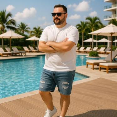 Imagem de Bermuda JEANS MASCULINA RASGADA Plus Size Grande Tamanho 44 46 48 Refo