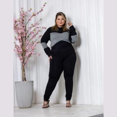 Imagem de Conjunto Inverno Blusa Manga Longa Com Capuz E Calça Comprida Plus Siz