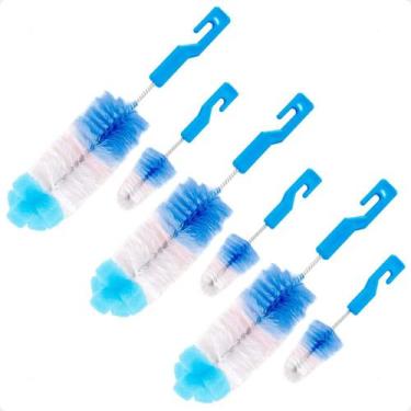 Imagem de 3 Kit de Escovas para Mamadeira e Bicos Esponja - Azul - Buba