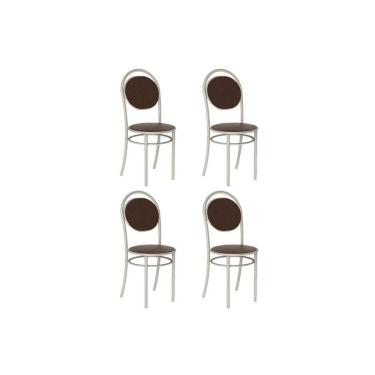 Imagem de Kit 4 Cadeiras Sala Jantar 190 Aço 4 Uni Prata/Courano Cacau - Carraro