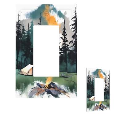 Imagem de Placa de parede decorativa 1 gangue duplex placa de parede selvagem natureza acampamento borda capas de tomada capa de interruptor de luz placa de parede decorativa 12,7 cm x 7,6 cm termoplástico