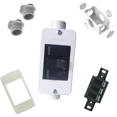 Imagem de KIT Interruptor Triplo Preto + Condulete Sobrepor 4/2pol + Placa + Adaptadores 1/2pol (Branco)