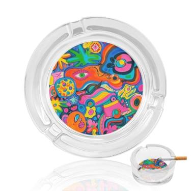 Imagem de Cinzeiro de vidro de cristal estilo hippie de arte grafite, cinzeiro redondo de vidro resistente para fumar cinzeiro portátil decorativo moderno para uso em casa, escritório, interior, exterior, pátio