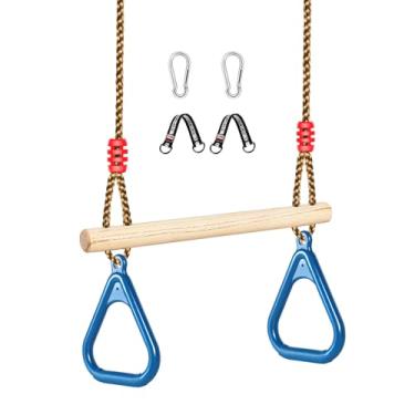 Imagem de LadyRosian Barra de balanço trapézio de madeira, conjunto de balanço de altura ajustável, anéis de ginástica, acessórios de playground, barra de macaco de 42 cm para quintal, playground, sala de jogos