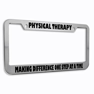 Imagem de Speedy Pros Moldura de placa de carro de zinco de metal, diferença de fisioterapia, suporte de profissão de carreira, acessórios de carro à prova de intempéries cromados 2 furos
