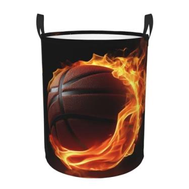 Imagem de Cesta de roupa suja de basquete em chamas, dobrável, impermeável, cesto de armazenamento de roupas com alças, pano Oxford, organizador de brinquedos, cesta para banheiro, lavanderia, quarto, médio