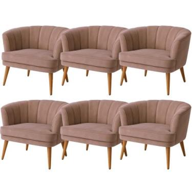 Imagem de Kit 6 Poltronas Moderna para Sala de Estar Confortavel Tecido Veludo R