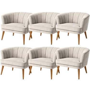 Imagem de Kit 6 Poltronas Moderna para Sala de Estar Confortavel Tecido Veludo R