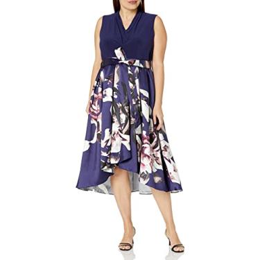 Imagem de S.L. Fashions Vestido feminino plus size com gola alta, ajuste e flare, Floral azul-marinho, 15 Plus Size