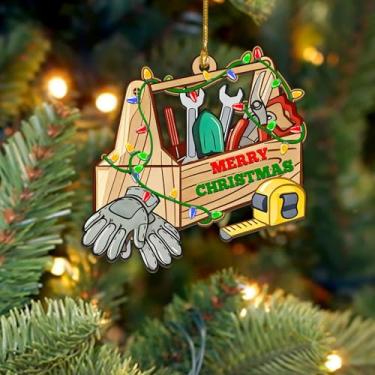 Imagem de Caixa de ferramentas de enfeite de Natal 2025, caixa de ferramentas com chave inglesa, luvas, fita métrica, decoração pendurada para árvore de Natal, enfeite de árvore de Natal, presente para artesão
