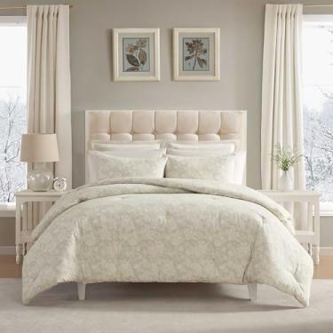 Imagem de Laura Ashley - Conjunto de edredom Queen, reversível e de flanela de algodão naturalmente macio com fronhas combinando, peso médio para uso durante todo o ano, conjuntos de cama de 3 peças (cinza