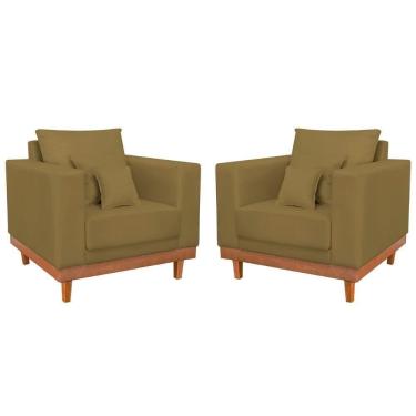 Imagem de Kit 02 Poltrona Living Suede Base Madeira Capuccino
