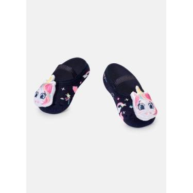 Imagem de Meia Sapatilha Puket Antiderrapante com LED Bebê Menina Unicórnio Shin