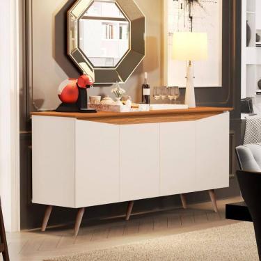 Imagem de Aparador Buffet 4 Portas Retrô Com Pés De Madeira Off White - Nature Off White - Nature
