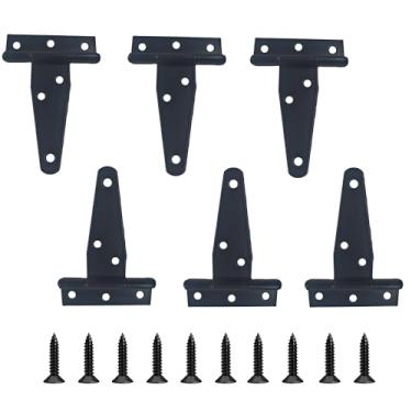 Imagem de bociloy 6 peças dobradiças resistentes com alça em T de 7,6 cm, dobradiça de ferro rústica preta, dobradiças em T de portão à prova de ferrugem para galpões ao ar livre, portas de celeiro e cercas de